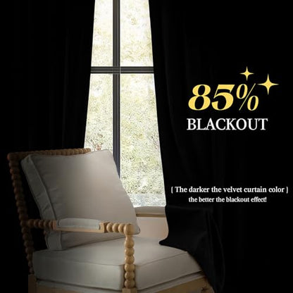 P Pothuiny Black Blackout Velvet Curtains 96 Inches Long 2 Panels - color: Black, size: 52"W x 96"L (Pack of 2)