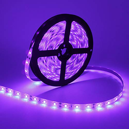 LED UV Black Light Strip Kit, Ultraviolet 16.4FT/5M 3528 300LEDs, 395nm-405nm Blacklight for DJ Bar Club Party Decor Night Fishing with 12V Power Supply - size: 12V Non-Waterproof - 16.4 ft
