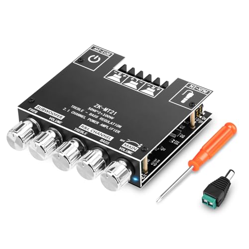 Daakro ZK-MT21 Bluetooth Amplifier Board,50W+50W+100W 2.1 Channel Subwoofer Amp Board with Treble/Bass/Sub Control,DC 9-24V, Bluetooth and AUX Inputs, DIY Wireless Speakers AMP Board, Password Free - color: ZK-MT21