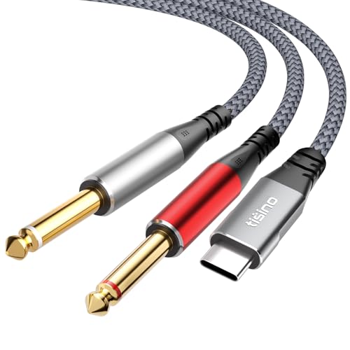 Tisino USB C to 1/4 inch Audio Cable, 6.35mm Audio Jack to USB C, 3.3 FT | USB C to Dual 6.35mm TS (L/R Stereo) Splitter Cable for Phone Tablet to Mixer Amplifier, Braided Shielded OFC - size: 3.3 ft