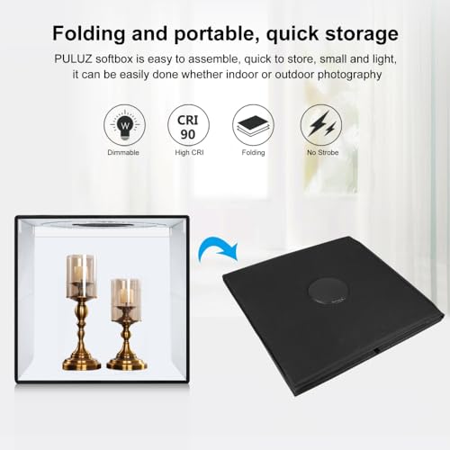 20"/50cm Light Box, PULUZ Large Photo Studio Shooting Tent 200 LED Light CRI≥90 12 Colors Backgrounds Professional Dimmable Photo Booth Product Photography 20x20 inch Light Box Photography | High Brightness 200 LED Lights, CRI ≥90, 12 Colors Backgrounds,