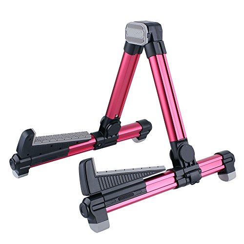 ENO MUSIC Folding Acoustic Guitar Stand, Suitable for Electric Guitars, Bass Guitars (Red) - color: Red