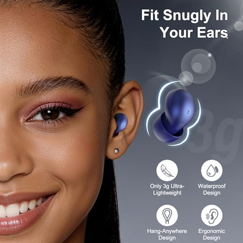 Sleep Earbuds Bluetooth 6.0 in Ear, Sleep Headphones with Sleep Monitor APP, 2026 Mini Sleep Ear Buds with Small Earplugs for Side Sleepers, 48H Playtime Sleep Earphones with Sleep Mode Deep Blue