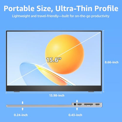 VisionOwl Portable Monitor 15.6 Inch 1080P FHD 85% sRGB Second Screen, USB-C HDMI HDR FreeSync Travel Monitor for Laptop PC MacBook PS5 Xbox, VESA Mountable, with Speakers, Cover Stand, Silver - size: 15.6 inch