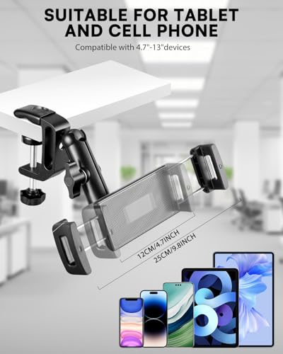 SH ipad Mount for Desk, Tablet Holder for Desk, Kitchen Tablet Holder iPad Mount, 360° Adjustable Aluminum Alloy Arm Stand for Work, Video Call, Bed, Compatible with 4.7"-13" iPad, iPhone, e-Reader - size: AC012-U-Shaped Clamp