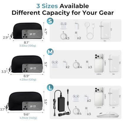 FYY Travel Cable Organizer - 8 Compartments, Lightweight, Water Repellent - color: Black, size: (L) 9.6"× 5.5"× 3.7"