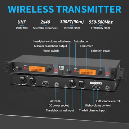XTUGA RW2080 Wireless in Ear Monitor System,4 Bodypacks UHF IEM(572-599Mhz) - style: RW2080 4 Bodypacks