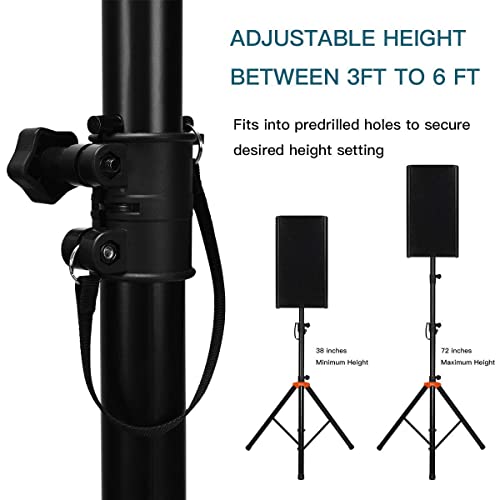 VOYZ Aluminum Tripod Stand for Speaker - Made with Heavy Duty Durable Lightweight Metal - Adjustable Height 38" to 74" - Safety PIN and Screw Locks - 150 lbs Capacity - Metal Brace (VZ-636)