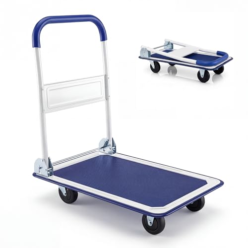 Goplus Folding Platform Cart 330LBS Rolling Flatbed Cart Hand Platform Truck Push Dolly for Loading - style: Blue-330 LBS