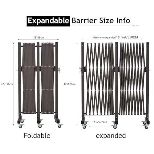 GYMTIME Industrial Expandable Metal Barricade, Safety Barrier with Casters, Flexible Mobile Folding Gate, Adjustable Traffic Fence for Warehouse, Shopping mall, Garden, Brown, 18 Feet, 47 inch High - size: 47 in-18 Feet(H-L)