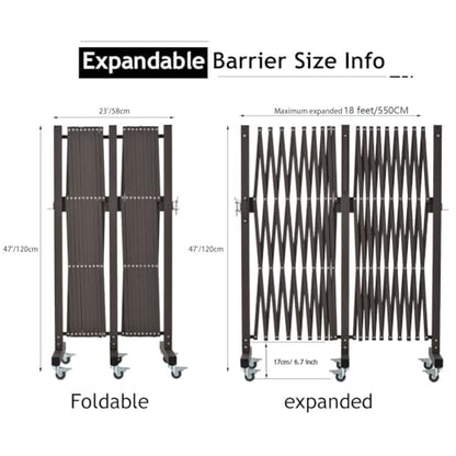 GYMTIME Industrial Expandable Metal Barricade, Safety Barrier with Casters, Flexible Mobile Folding Gate, Adjustable Traffic Fence for Warehouse, Shopping mall, Garden, Brown, 18 Feet, 47 inch High - size: 47 in-18 Feet(H-L)