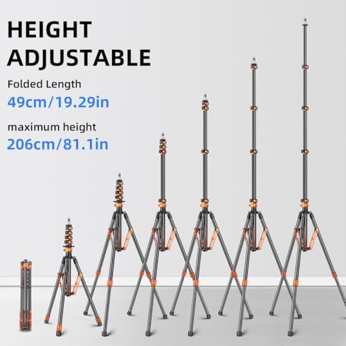 Light Stand with Flip Locks 81in/206cm - 49cm Folded Compact Aluminum Stand, Detachable Center Column, 5kg Capacity, Fits LED Video Lights & Camera Tripod