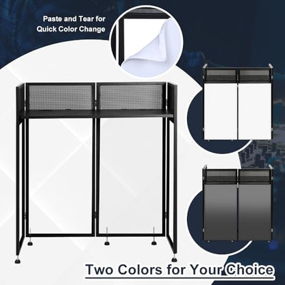 Kokorona Portable DJ Booth 43"L x 20"W x 45"H, DJ Facade Booth with Black & White Scrims, Folding DJ Booth for Party, DJ Facade Table Booth with Cable Hole, Black Metal Frame + Carry Bag - size: 43"L x 20"W