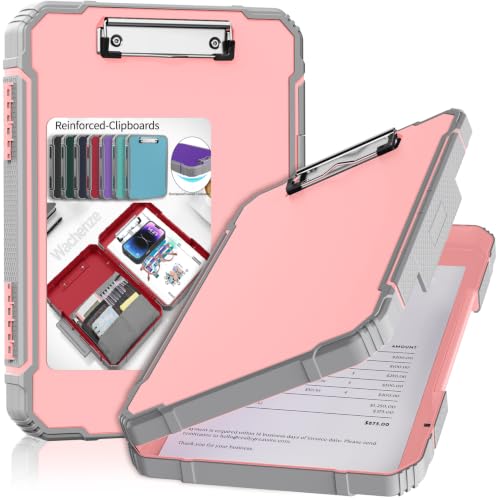Clipboard, Clipboard with Storage, Heavy Duty Clip Boards 8.5x11, Protective Over Molded Edge, Plastic Clipboards, Contractor Folder with Internal Pen Pouch for Driver (Rose Pink) - color: Rose Pink