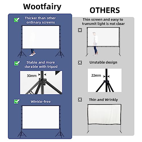 Wootfairy 150inch Outdoor Projector Screen with Stand Portable Wrinkle-Free | Foldable 16:9 4K HD Front Rear Large Projection Movie Screen with Carry Bag for Indoor Backyard Family Theater Camping Cinema