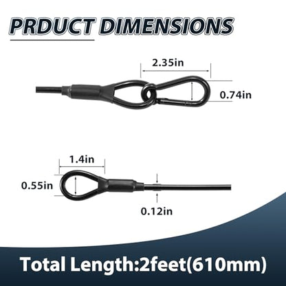 2-Pack 2ft Stainless Steel Safety Security Cables with 1/8" Diameter, Black - size: 1/8x2ft