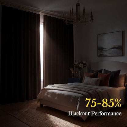 RYB HOME Chestnut Velvet Blackout Curtains 84 inches Long for Bedroom | Thermal Insulated, Room Darkening, UV Privacy Block, With Hook Belt, Back Tab, Living Dining Room, W52 x L84, 2 Panels - color: Chestnut, size: 52"W x 84"L (Pack of 2)