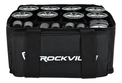 Rockville 8 Pack MINI Halo Black DJ Wash Lights + Bag, Wireless DMX, 17 Hour Battery, Wireless DMX, RF Remote - color: Black