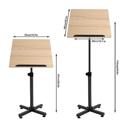 360° Swivel Angle Lectern Podium Stand, Height Adjustable Laptop Table, Portable Presentation Standing for Classroom, Office, Church, Tilting Desktop with Edge Stopper (Brown)