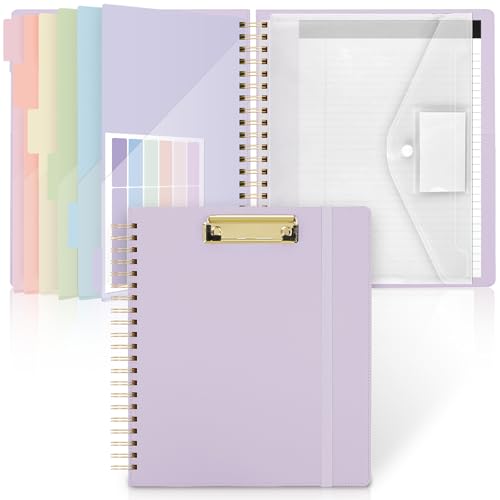 SKYDUE Storage Clipboard Folder with 6 Dividers & Refillable Notepad | 6 Dividers with 12 Pockets for Letter Size, A Snap-seal Letter size Pouch,Spiral Clipboards Padfolio for Teacher Worker Nurse - color: Purple