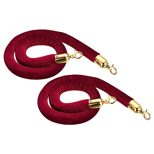 YOKIVE 2 Pcs Dark Red Velvet Stanchion Rope Crowd Control Barrier Rope, Manage The Crowd, Great for Hotels, Theaters, Ticket Offices (Golden, 4 Feet) - color: Dark Red, Golden, size: 4 Feet
