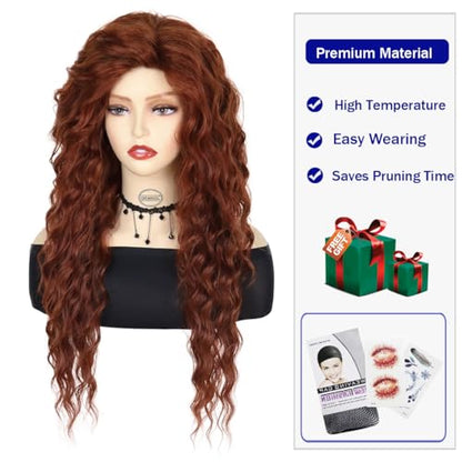 28 Inch Long Curly Dark Copper Wigs for Women Auburn Red Wig Fluffy 80s - color: Dark Copper