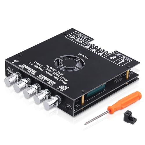 Bluetooth Amplifier Board, ZK-HT21 2.1 Channel 160W x 2+220W Subwoofer Amp | Stereo Mini Audio Power Amplifier Module TDA7498E HiFi Chips,BT USB AUX Input DC 15-36V for DIY Home Speakers - color: Black3 ZK-HT21