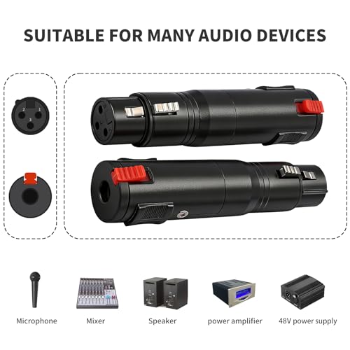 1/4 TRS 6.35mm AUX Female to XLR 3-Pin Adapter XLR Female 2Pcs, Black with Lock Converter Plug Cable Connector，Nickel Plated Zinc Alloy Shell, All Copper Pin Socket Black and Silver - color: Black