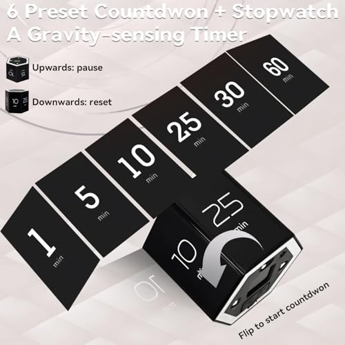 HomeBeyond Hexagon Flip Timer, Cube Countdown Clock with LCD Digital Display, Magnetic Suction, Mute Alarm Modes, Ideal for Study, Office, Gym, Kitchen, Black