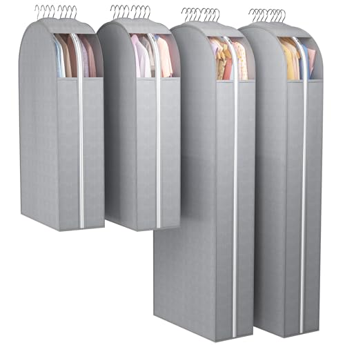 Liuoud 10" Gusseted Garment Bags for Hanging Clothes, Clear Window, 40"&60” - color: Grey with window, size: 40+60 inch