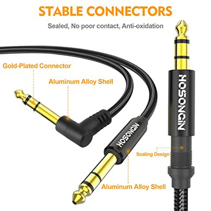 HOSONGIN 1/4 Inch TRS Instrument Cable 10 feet 2-Pack, Straight-to-Right Angle 6.35mm Male Stereo Audio Cord, Balanced Interconnect Line for Electric Guitar, Bass, Keyboard, Mixer, Amplifier, Speaker - size: 10 Feet, style: 1/4" TRS Stereo Cable
