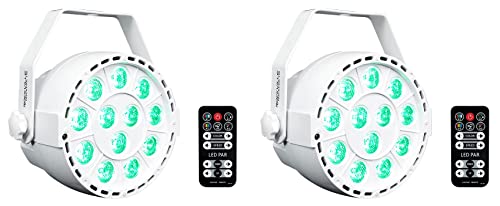 Rockville RockPAR TRI White LED RGB Compact Par Can DJ Wash Light, 2-Pack | Remote Included, Sound Activated, Strobe, Color Mixing, Daisy Chain, 12 Tri-Color LEDs, 7 DMX Channels, 16.7 Million Colors