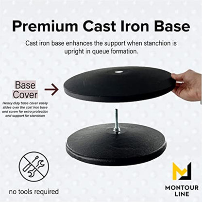 Montour Line MI760 Retractable Belt Barrier Stanchions, Set of 2 | 35 Ft Dark Blue Belt, Black Powder Coated Posts and Cast Iron Bases - color: Dark Blue, size: Black Powder Coated