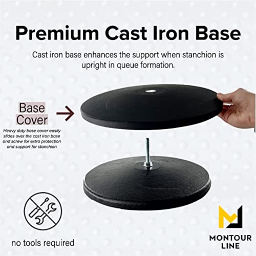 Montour Line MI760 Retractable Belt Barrier Stanchions, Set of 2 | 35 Ft Blue Belt, Black Powder Coated Posts and Cast Iron Bases - color: Blue, size: Black Powder Coated