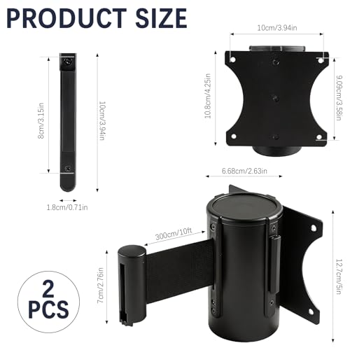 2 Pieces Retractable Belt Barrier Wall Mount Caution Belt 10 Feet with Red Case Crowd Control Barriers for Indoor and Outdoor Crowd Control Line Dividers