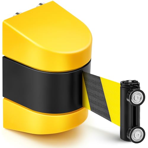 Barydat 1 Pcs 16.4 ft Magnetic Retractable Belt Barrier(Black Yellow Rope) | Crowd Control Safety Belt, Yellow ABS Case, Grocery Retail Store Stadium School, Easy to Install with Strong Suction Power - color: Yellow, size: Black Yellow Rope