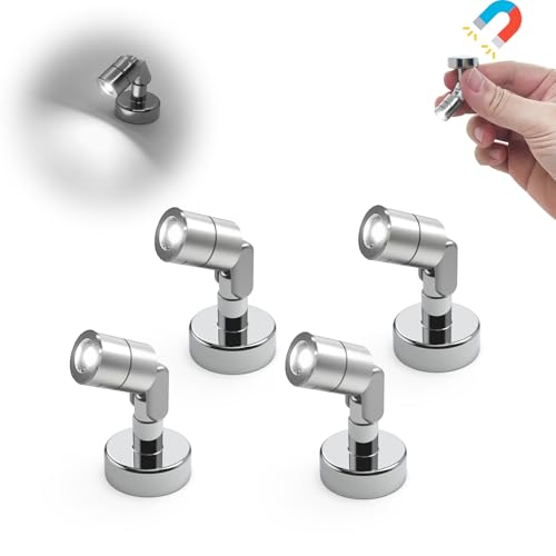 Suzeyar Metal Miniature LED Light,Tiny Spot Lights with Magnet Base,Battery Operated LED Lights,Wireless Miniature Spot Light for Artwork Painting,Jewelry Showcase,DIY Hand Craft (Cool White) - color: Cool White
