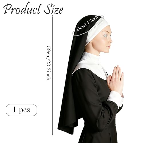 Nun Headpiece Costume, Elegant Nun Habit Cap Costume Hat Accessory Black and White Nuns Veil Costumes for Women Adult Halloween Cosplay Party