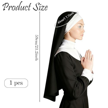 Nun Headpiece Costume, Elegant Nun Habit Cap Costume Hat Accessory Black and White Nuns Veil Costumes for Women Adult Halloween Cosplay Party