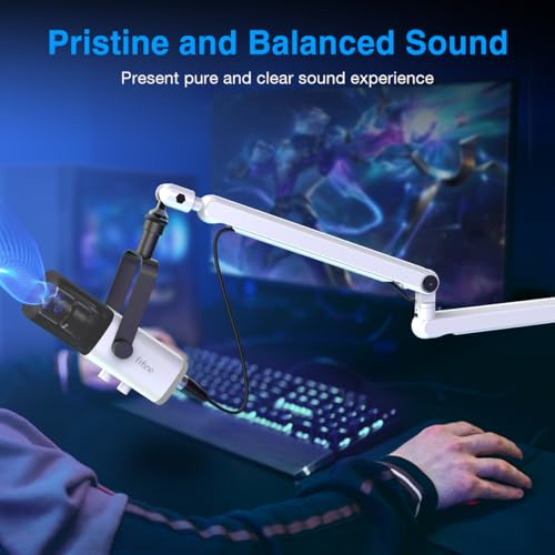 FIFINE Gaming XLR/USB Microphone and Mic Stand Bundle,RGB Dynamic Mic with Mute Button,Volume Control, Low Profile Boom Arm Kit with Cable Management for Recording Video Creation (AM8W+BM88W)