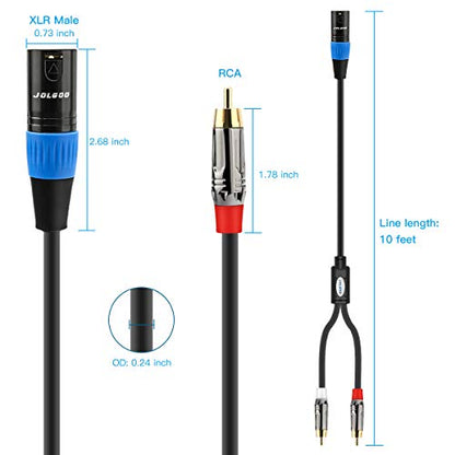 JOLGOO Unbalanced Dual RCA to XLR Male Y Splitter Patch Microphone Cable, 1 XLR Male to 2 RCA Male Y Adapter Cord Cable, 10 Feet - size: 10 Feet, style: Dual RCA Male to XLR Male