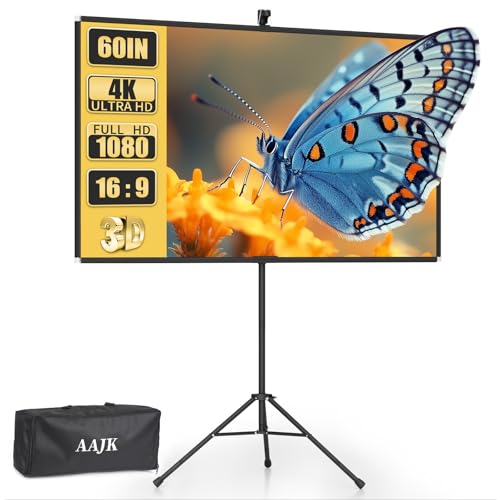AAJK 60in Portable Indoor Rear Projector Screen with Stand | 16:9, 4K, HD, Wrinkle-Free, Includes Carry Bag, Ideal for Home Theater
