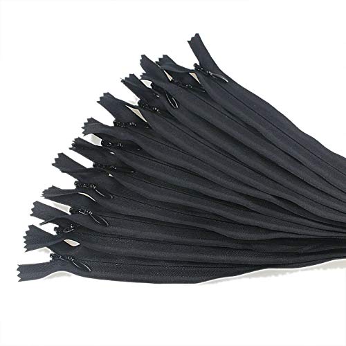 Leekayer 22" Invisible Zippers Black 20 PCS Bulk Nylon Coil Hidden Zipper | Zippers for Sewing Pillow Cushion Dress Crafts Purse Bag Coat DIY 55cm Closed Ended Handmade Replacement Zipper - color: Black, size: 22inch-20PCS