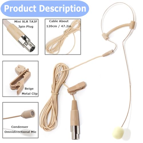 Earhook Headset Microphone Compatible with AKG Bodypack | Headworn Single Over Ear Hanging Condenser Omnidirectional Mic Clip for Wireless Transmitter System Mini XLR 3 Pin TA3F Plug - style: Mini XLR 3 Pin TA3F Plug Compatible with AKG Only