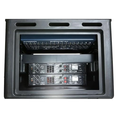 SKB Roto Rack/Mixer Console, 10U Slanted Rackmount on top, 6U Rackmount in Front with Steel Threaded Rails, Hard Lid and Doors and Side Access Ports - size: 1SKB-R106