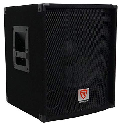 Rockville SPGN128 12" PA Speakers 2-Pack with SBG1154 Sub and Stands | 1200W Peak / 300W RMS Each, 800W Peak / 400W RMS 15-Inch Sub, 2 Stands, 2 x 20-Foot Cables, 5-Items