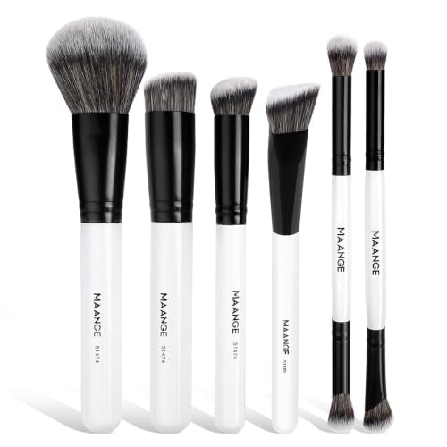 MAANGE 6 PCS Foundation Contour Conceal Brush Set, Makeup Brushes, Eyeshadow Concealer Brushes, Double Sided Blending Eyebrow Brush Professional Face brushes Set Tools, For Liquid, Cream, Loose Powder - color: 6PCS
