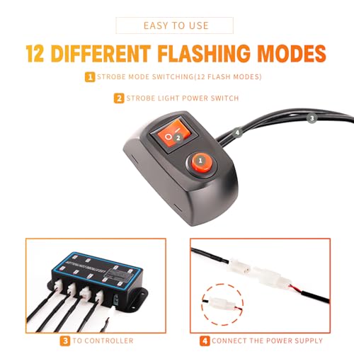 8-pcs Sync Feature LED Emergency Strobe Lights Ultra Slim Grille Surface Mount Flashing Warning Hazard Light Bar w/Controller for Construction, Trucks, Vehicles, Car (R/W) - color: R/W, size: 8×4.5in
