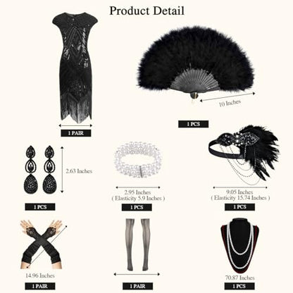 VillbeCoser 1920s Flapper Dress for Women Sequin Fringe Roaring 20s Costume - color: Black, size: XX-Large