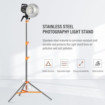 Heavy Duty Light Stand 9.1ft/280cm All Metal Tripod Stand Max Loading:10KG Air Pressure Buffer Photography Light Stand with 1/4” to 3/8” Screw Adapter for Strobe,Ring Light, Monolight, Softbox - color: Orange
